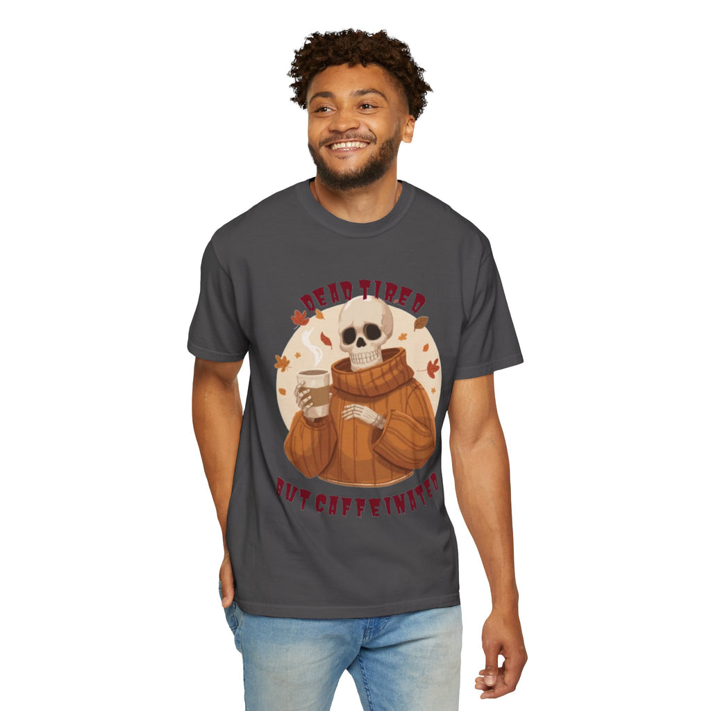 💀 Dead Tired but Caffeinated Tee – Funny Witchy Coffee Lover T-Shirt | Astral Embers Studio 🍂