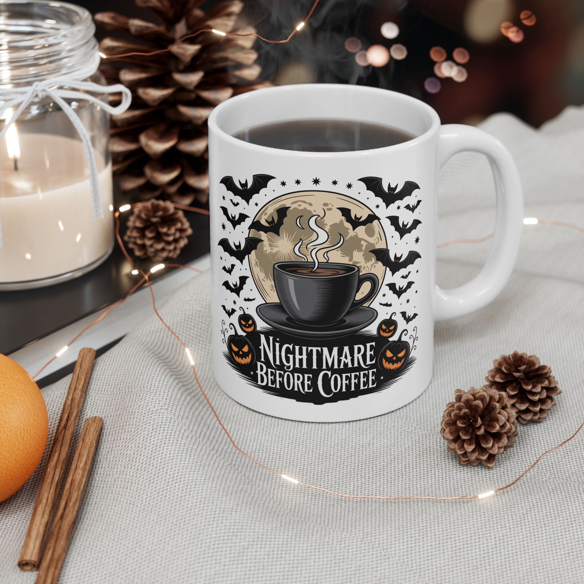 Nightmare Before Coffee Mug ☕💀 | 11oz Ceramic Haunted House Cup | Spooky Gothic Coffee & Tea Mug 🎃🖤