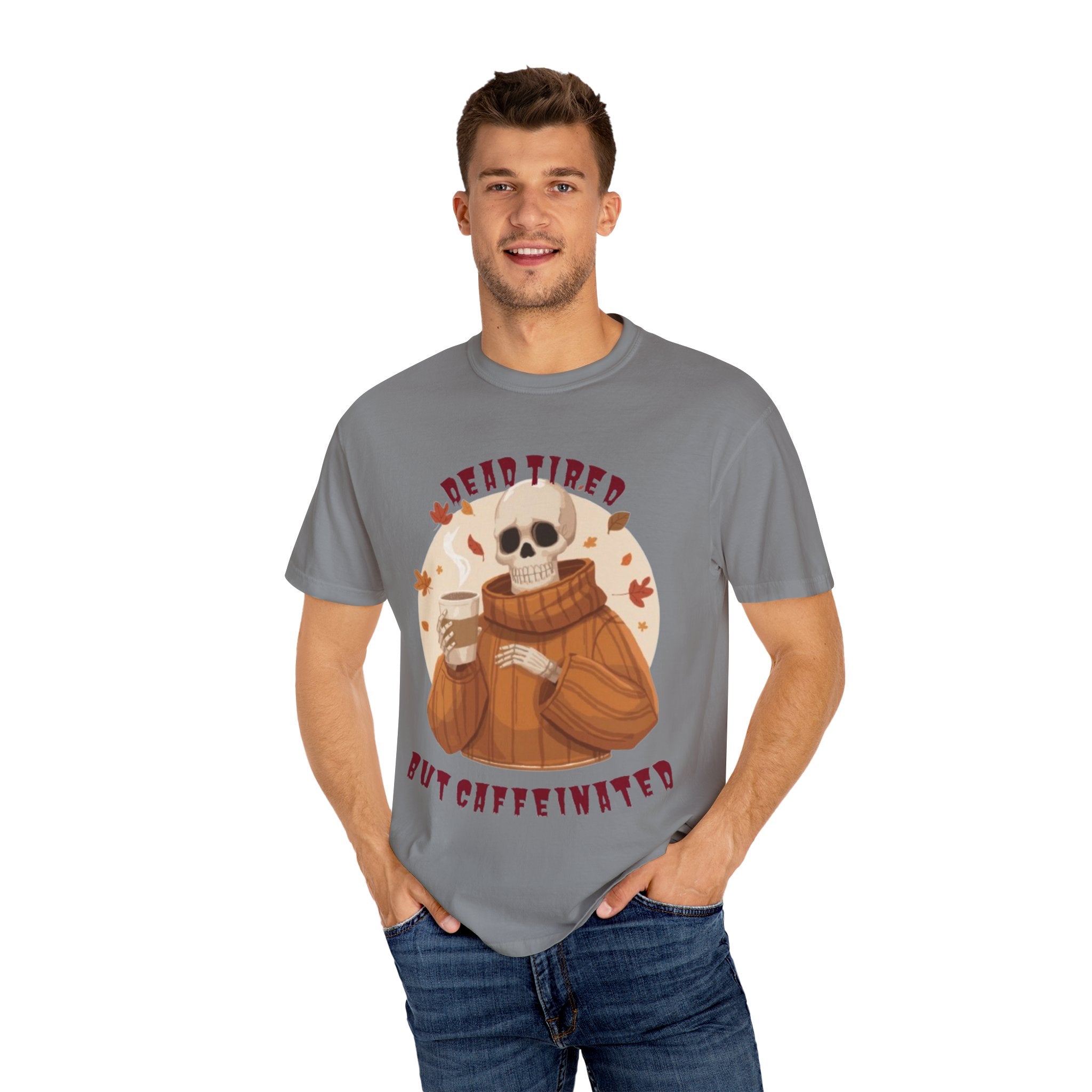 💀 Dead Tired but Caffeinated Tee – Funny Witchy Coffee Lover T-Shirt | Astral Embers Studio 🍂