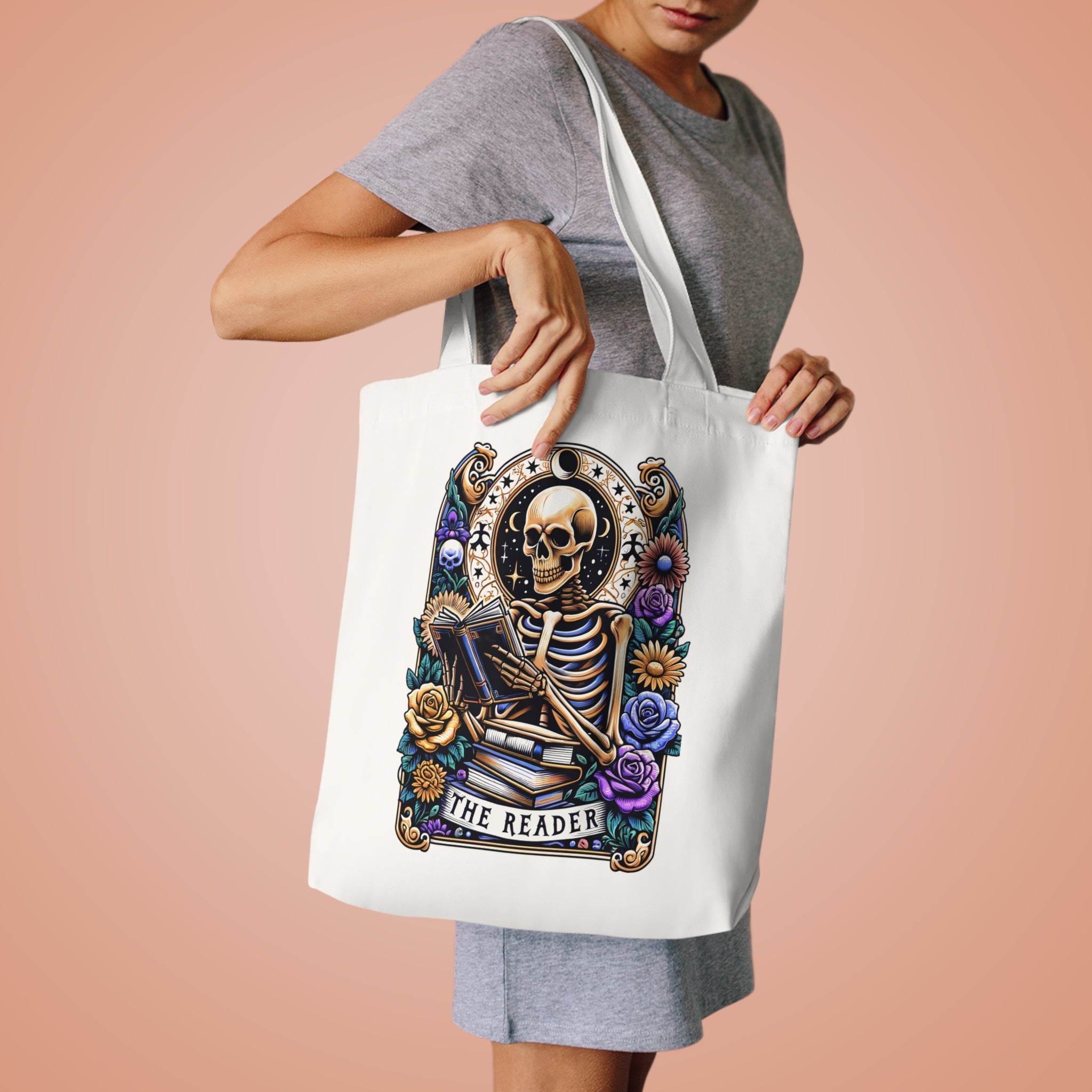 Skeleton Reader Tote – Witchy Magical Cotton Canvas Bag | Astral Embers Studio