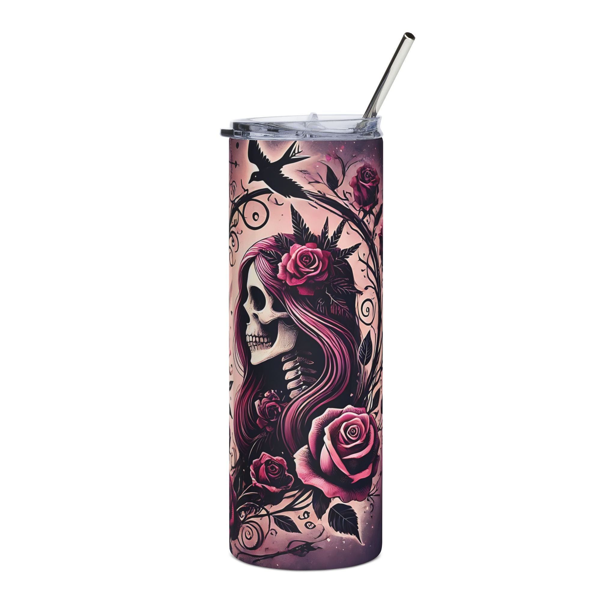 Skulls & Roses Tumbler – Gothic Romantic Witchy Drinkware | Astral Embers Studio