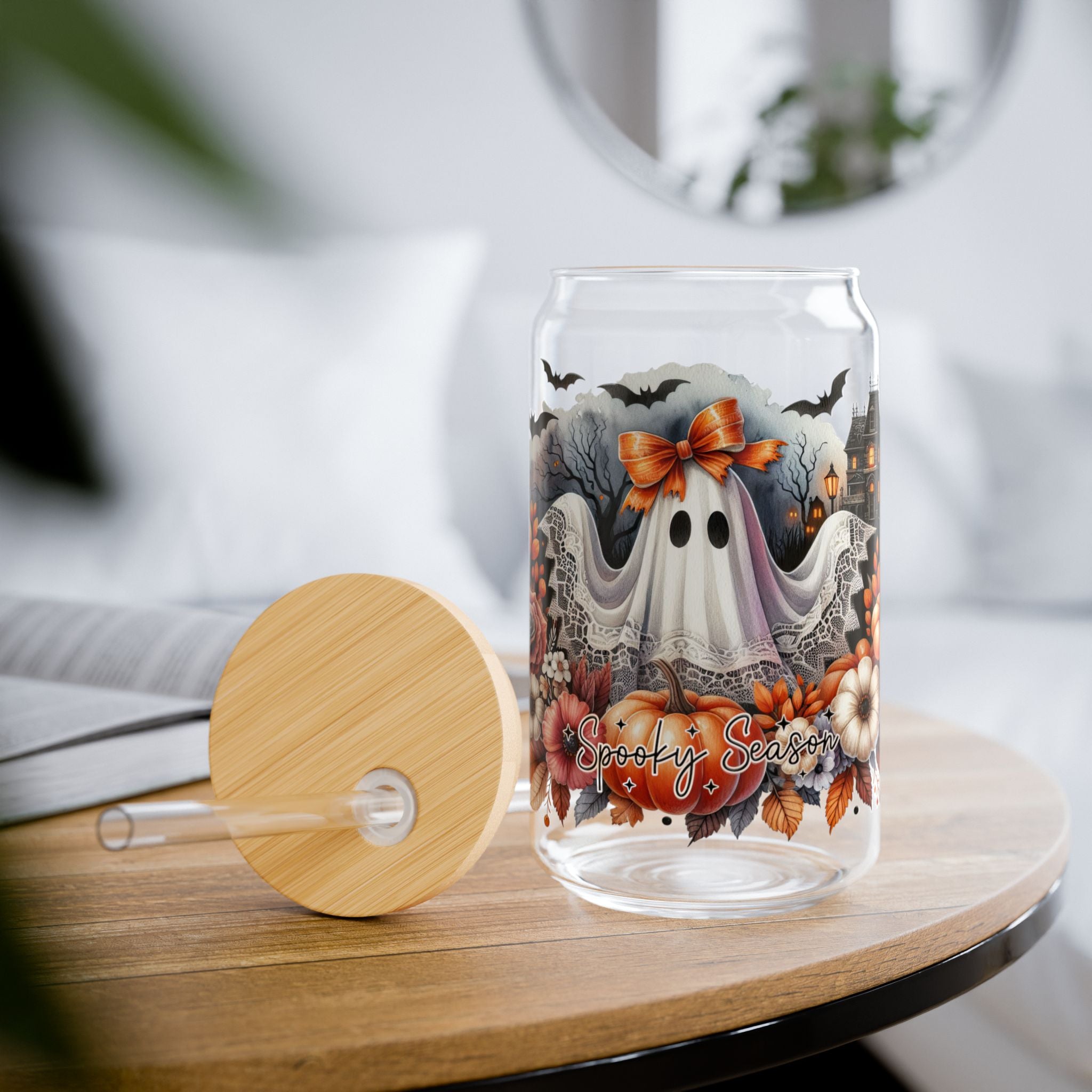 Spooky Season Sipper Glass 16oz with witchy gothic design