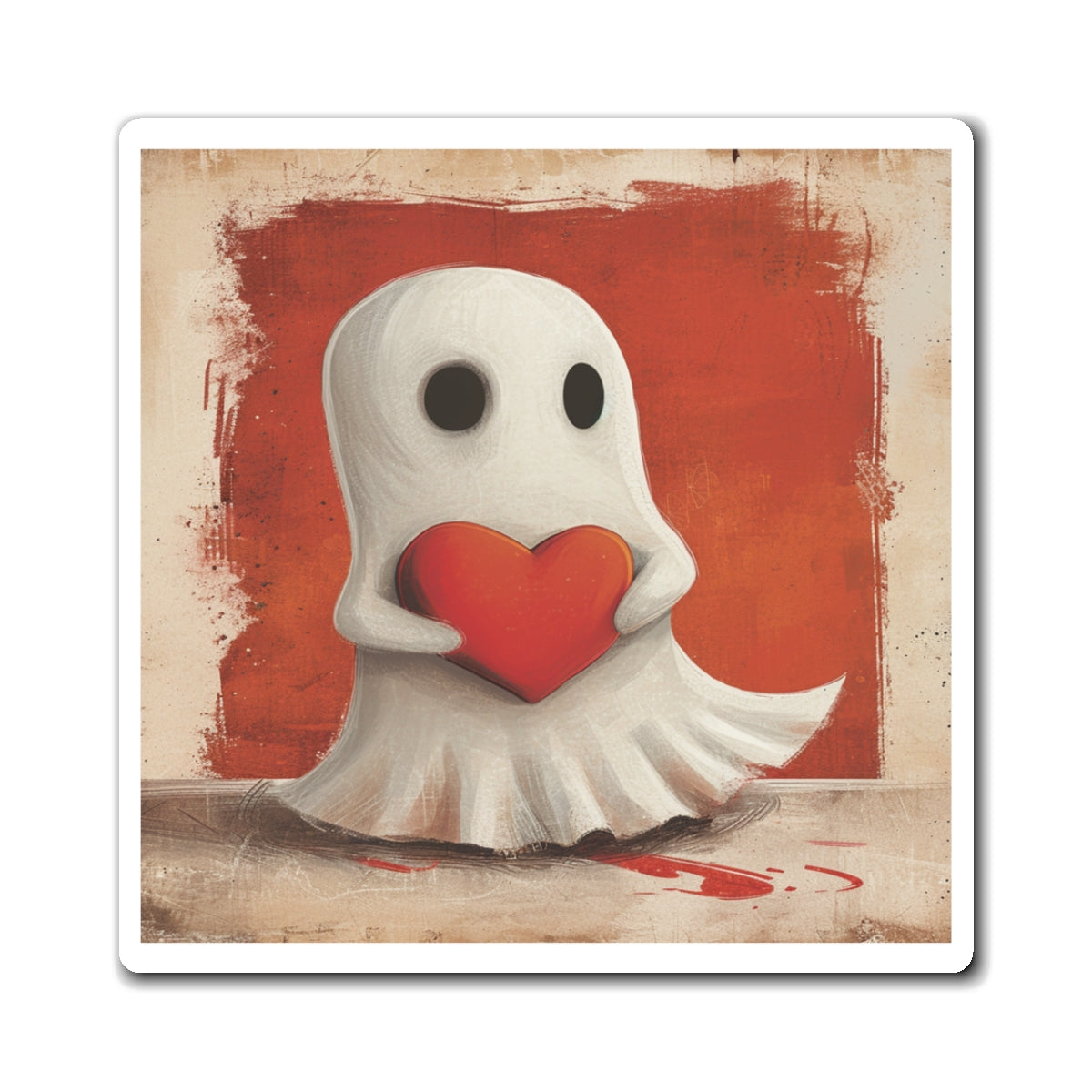 Ghost Holding Heart Magnet 👻❤️ | 3x3 Vinyl Cute Spooky Home & Office Decor 🖤✨