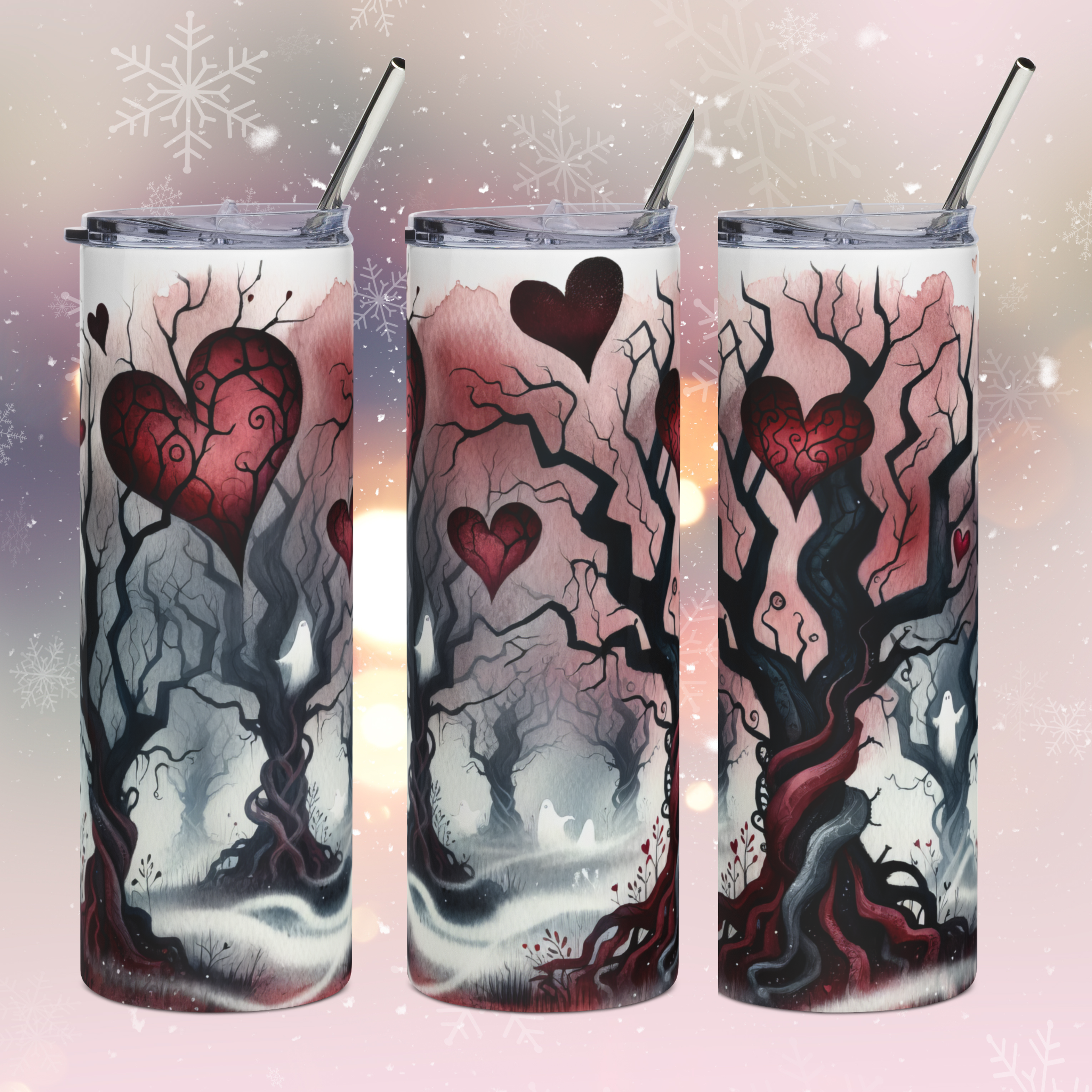 Spooky Forest Valentine Tumbler | Gothic Valentine 20oz Stainless Steel Cup