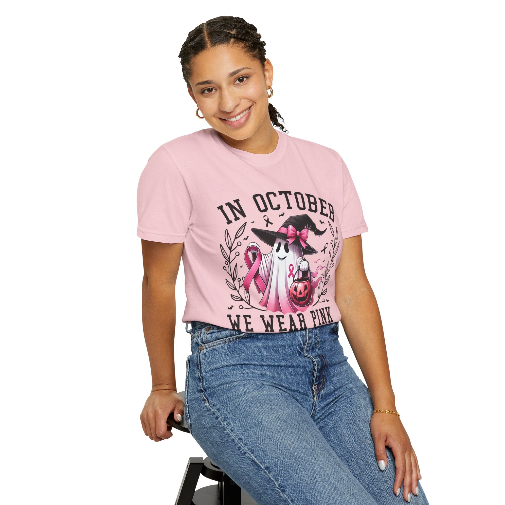 In October We Wear Pink T-Shirt 👻🎀 | Unisex Ghost & Breast Cancer Awareness Tee 💖🩷