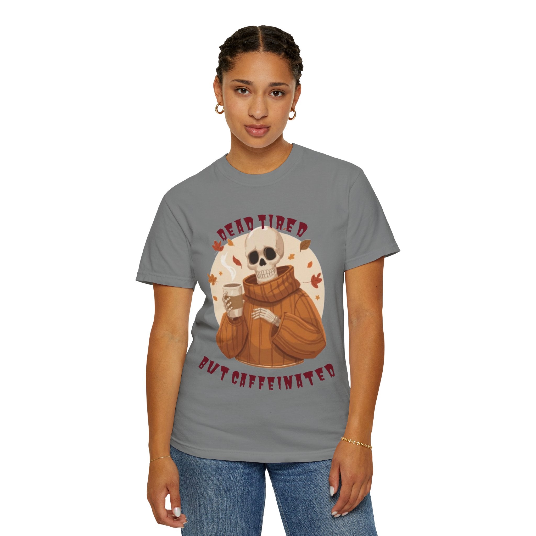 💀 Dead Tired but Caffeinated Tee – Funny Witchy Coffee Lover T-Shirt | Astral Embers Studio 🍂