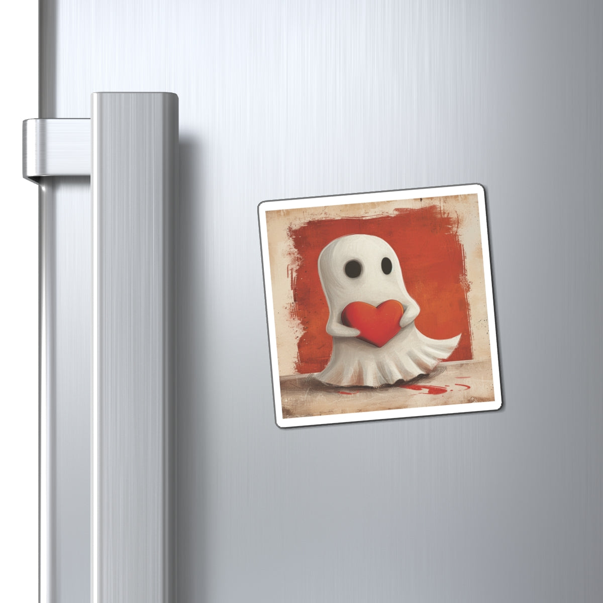 Ghost Holding Heart Magnet 👻❤️ | 3x3 Vinyl Cute Spooky Home & Office Decor 🖤✨