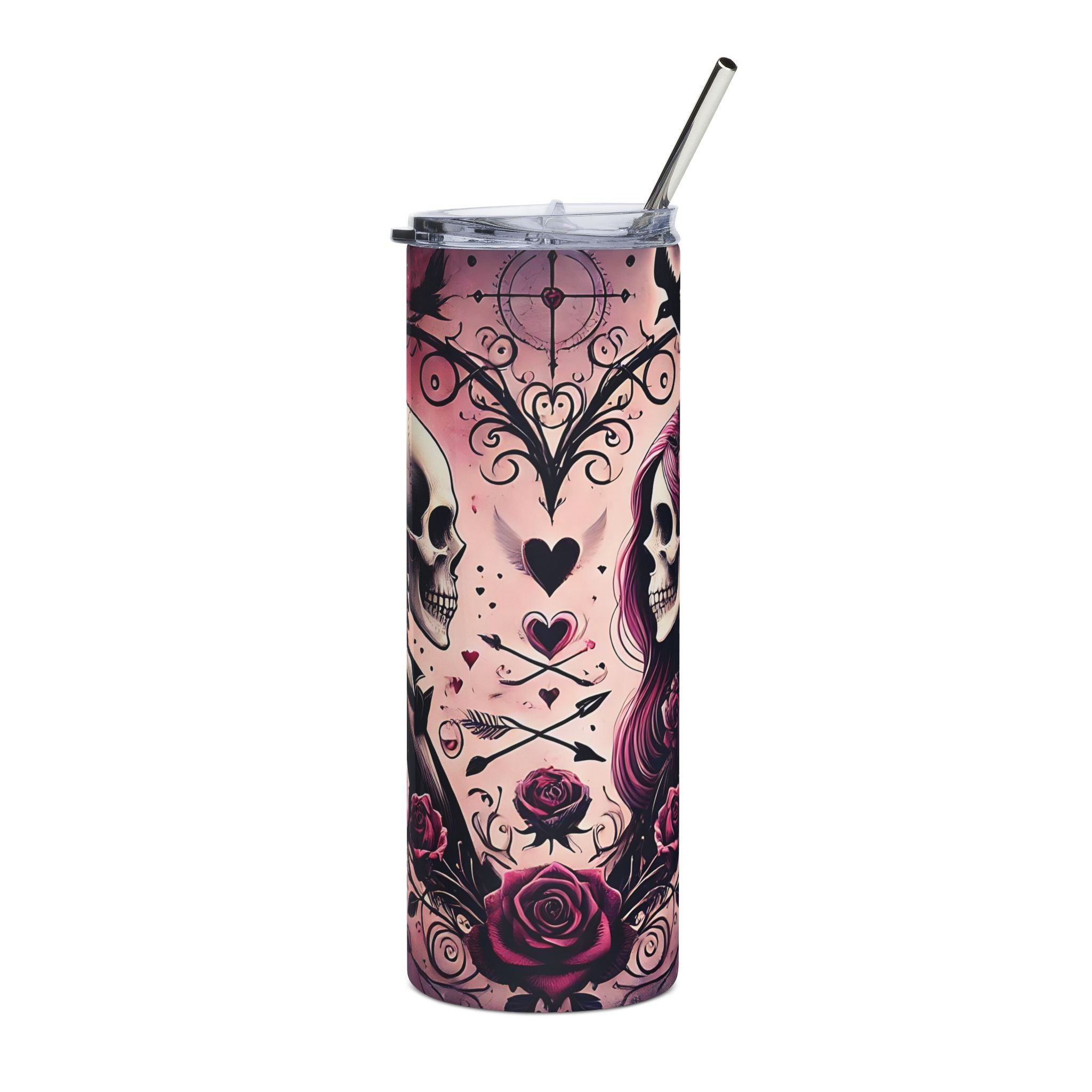 Skulls & Roses Tumbler – Gothic Romantic Witchy Drinkware | Astral Embers Studio