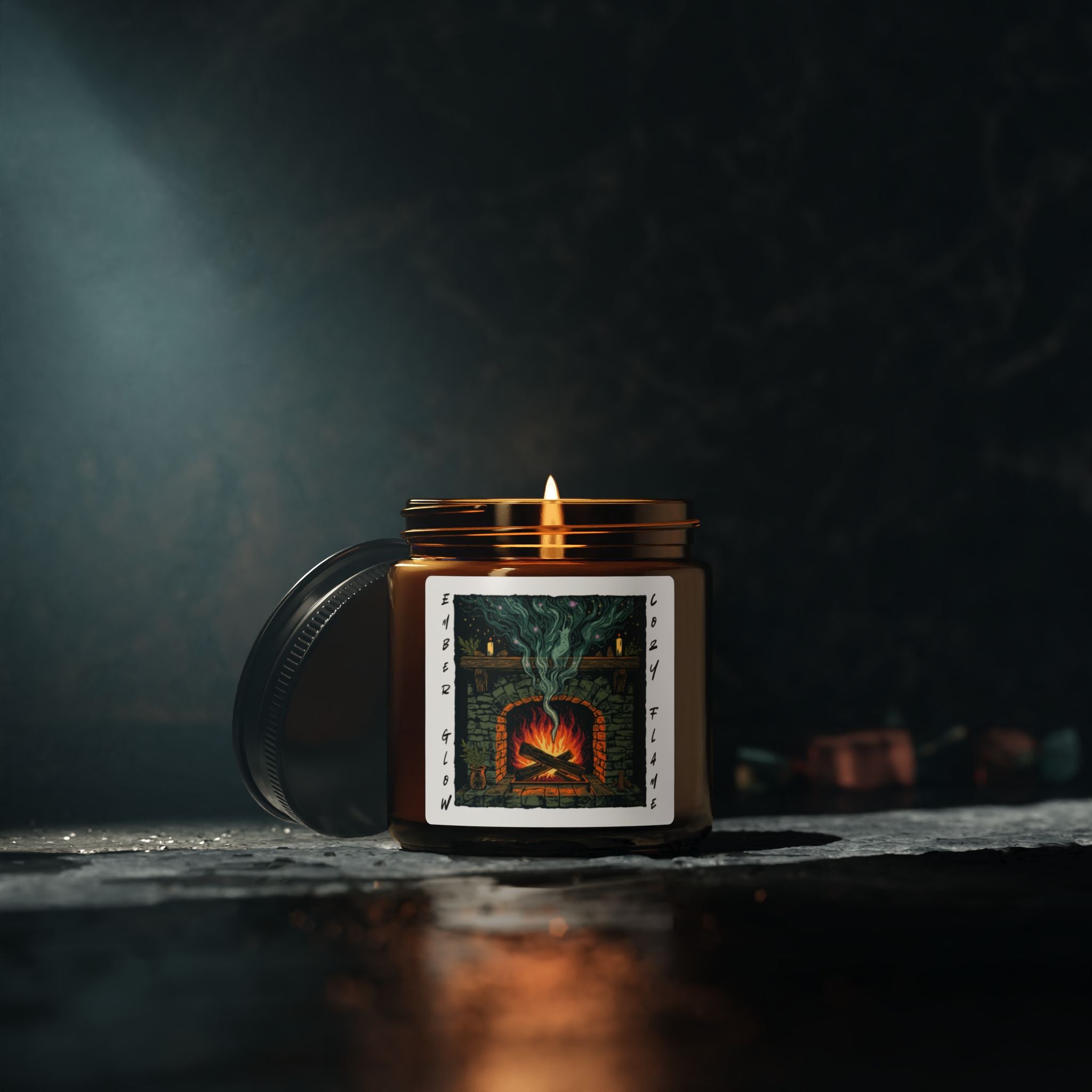 Candle in a decorative jar with a dark background