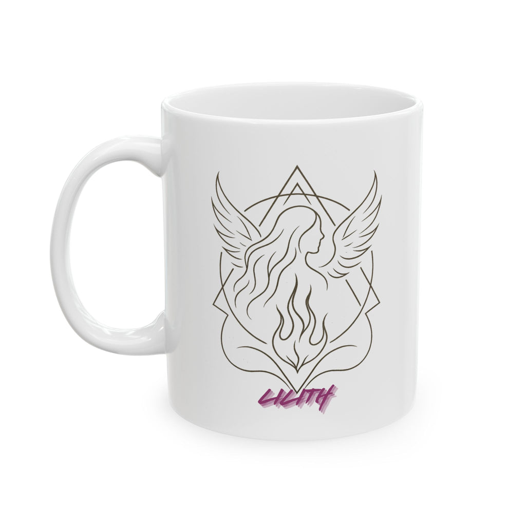 Front view of Lilith Mug featuring witchy occult design and dark mystical artwork