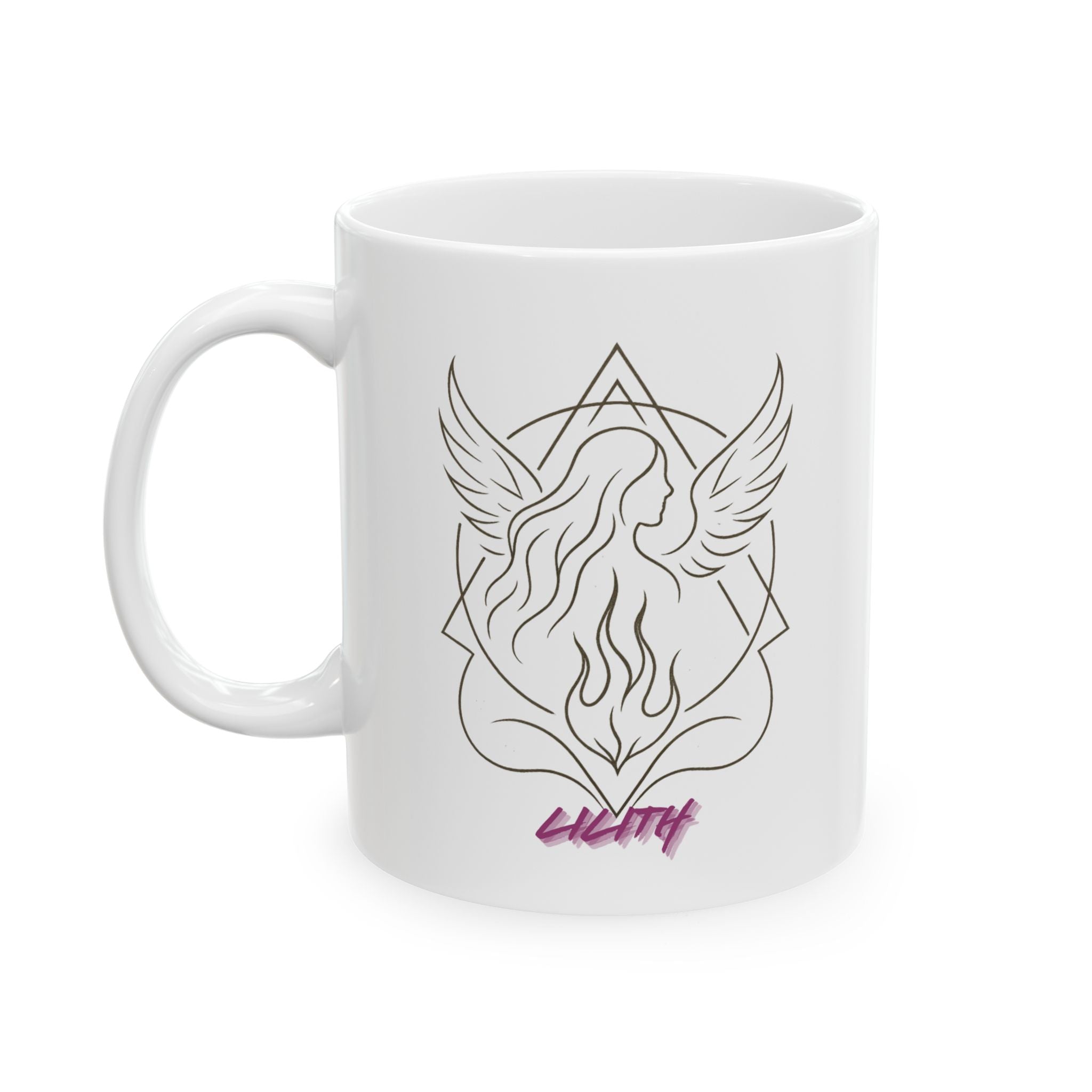 Front view of Lilith Mug featuring witchy occult design and dark mystical artwork