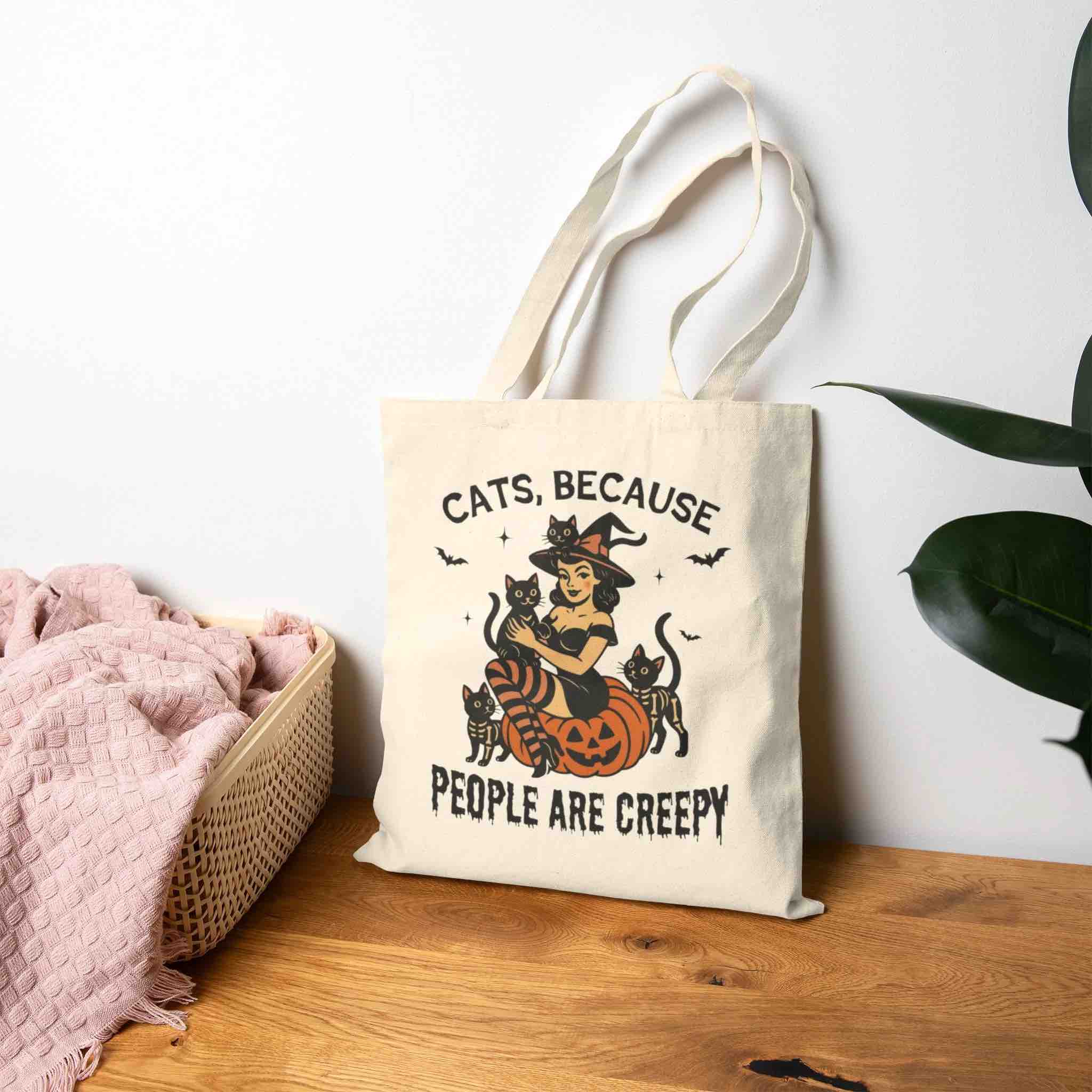 Playful and witchy cat tote bag for mystical style