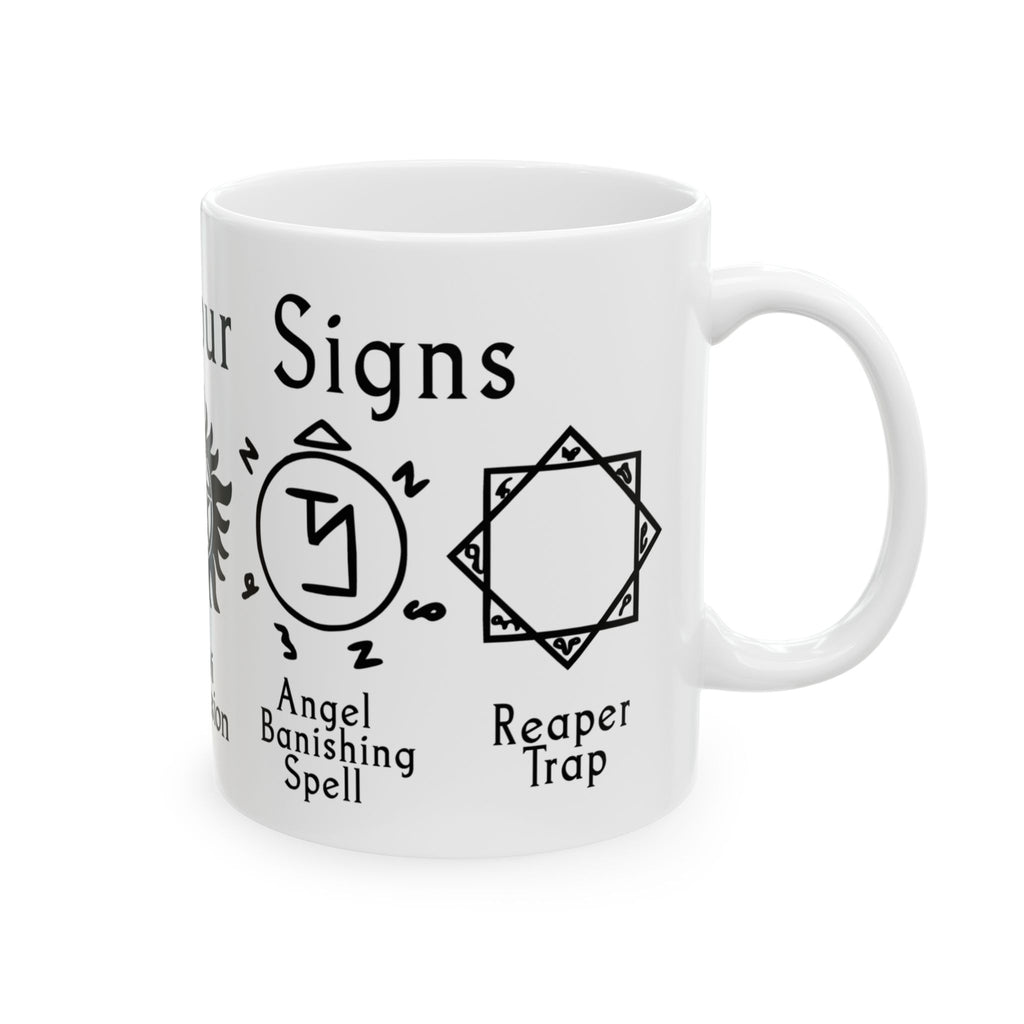Magical Symbols Ceramic Mug side view with occult designs