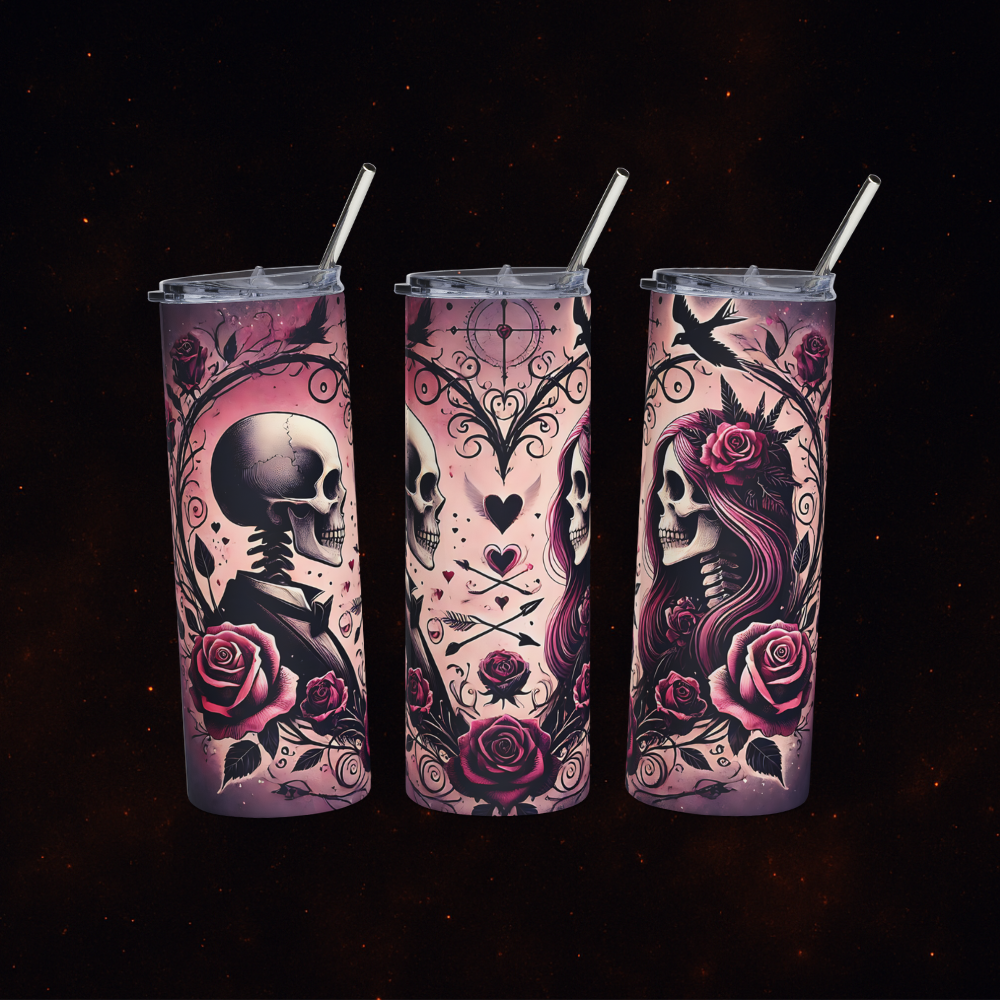 Skulls & Roses Tumbler – Gothic Romantic Witchy Drinkware | Astral Embers Studio