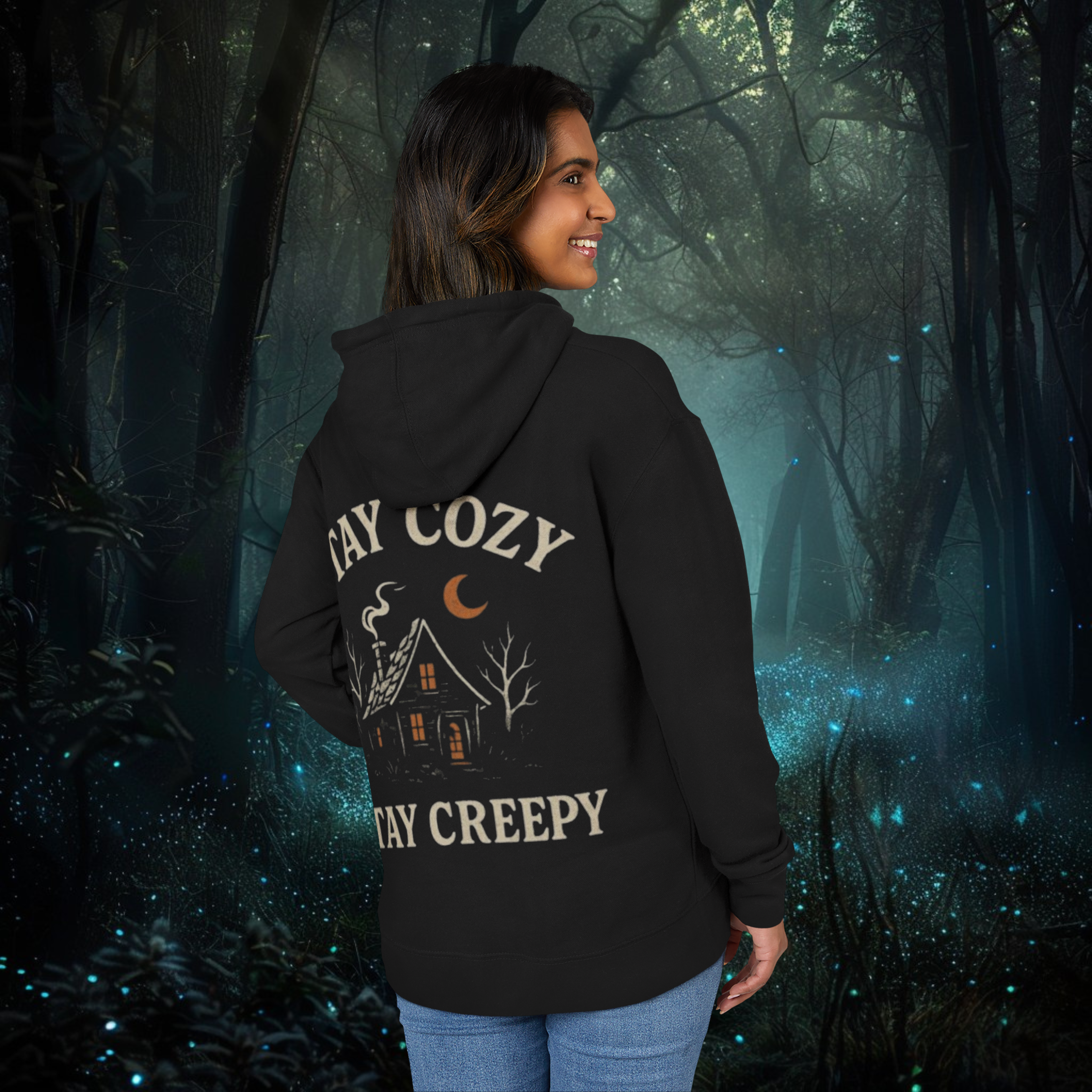 Soft, dark-themed hoodie for cozy autumn or winter days