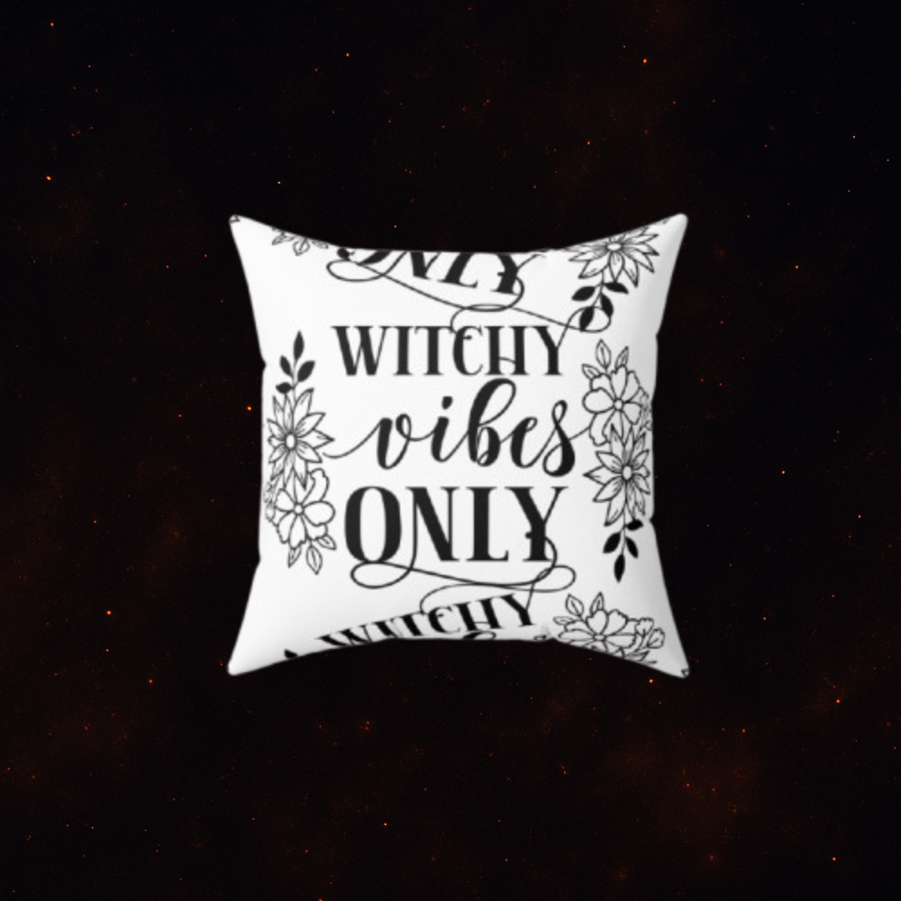 Witchy Vibes throw pillow with dark, mystical design