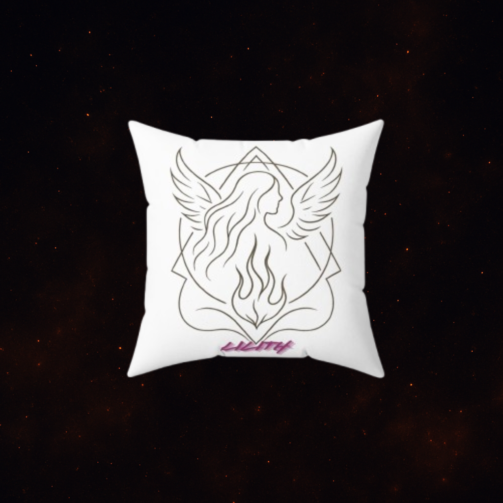 Front view of Lilith Throw Pillow with occult-inspired dark feminine design
