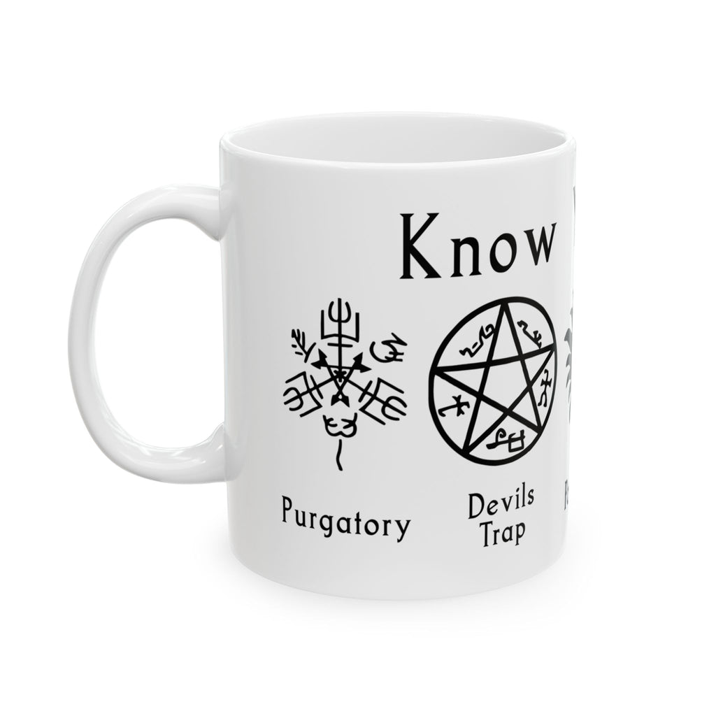 Magical Symbols Ceramic Mug side view with occult designs