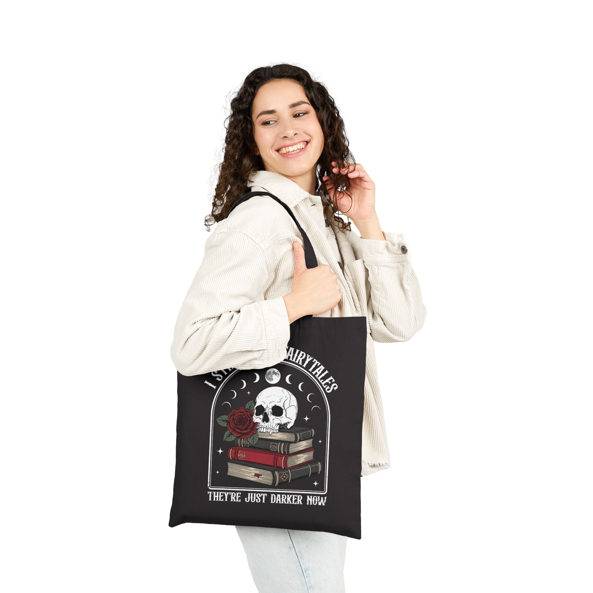 Durable cotton tote featuring dark fairytale artwork