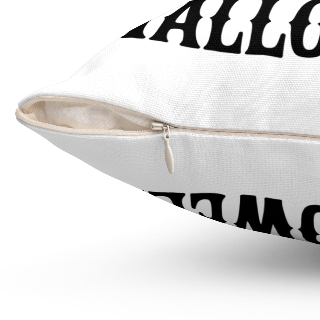 size view of Halloween skeletal throw pillow for spooky home décor w/ zipper